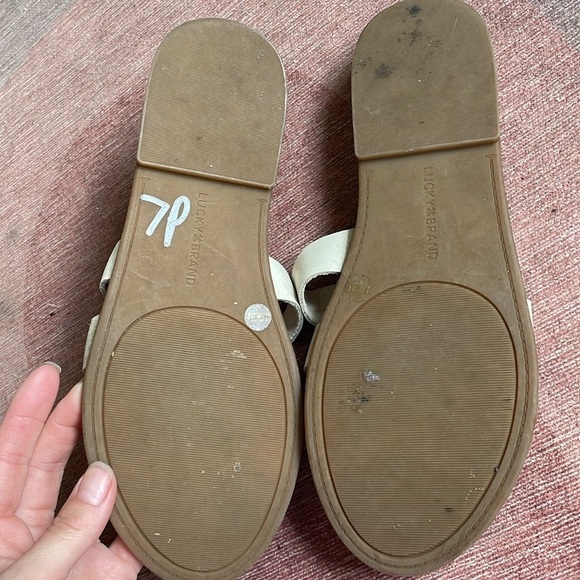 Lucky Brand Aisha Cream Woven Boho Leather Slide Sandals - Picture 9 of 10